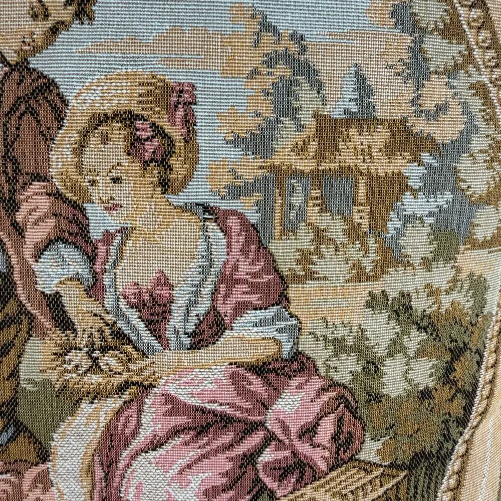 Vintage French Country Tapestry Courting Scene Throw Pillow 17x17